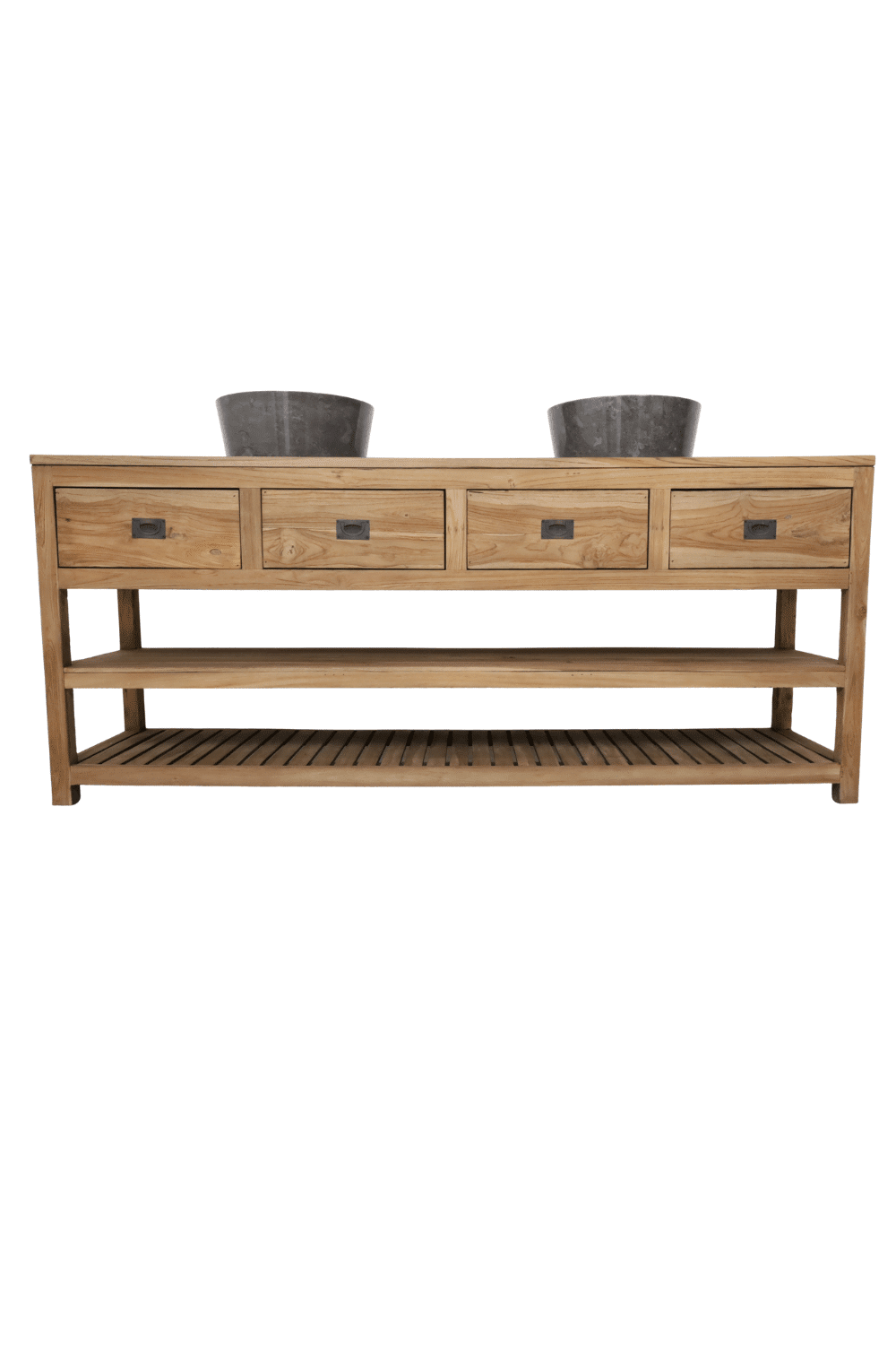 groot Teak houten badkamermeubel 200 cm 4 lades en 2 onderplanken