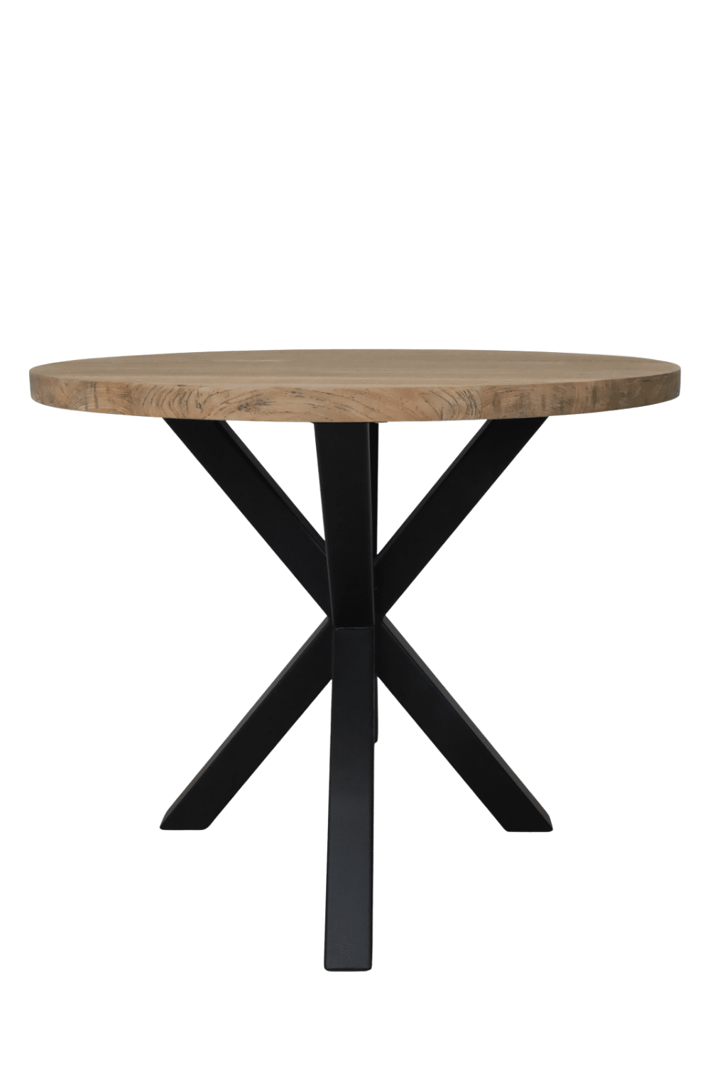 Teak houten ronde bar tafel 120 cm met zwart metalen matrix poot