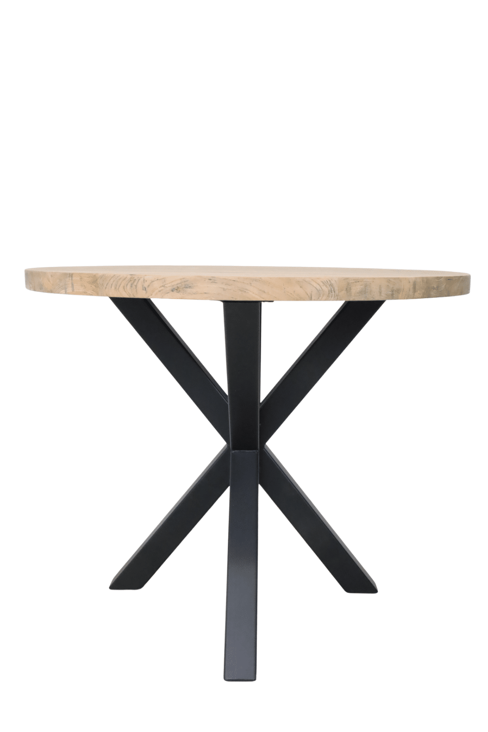 Teak houten ronde bar tafel 120 cm met zwart metalen matrix poot