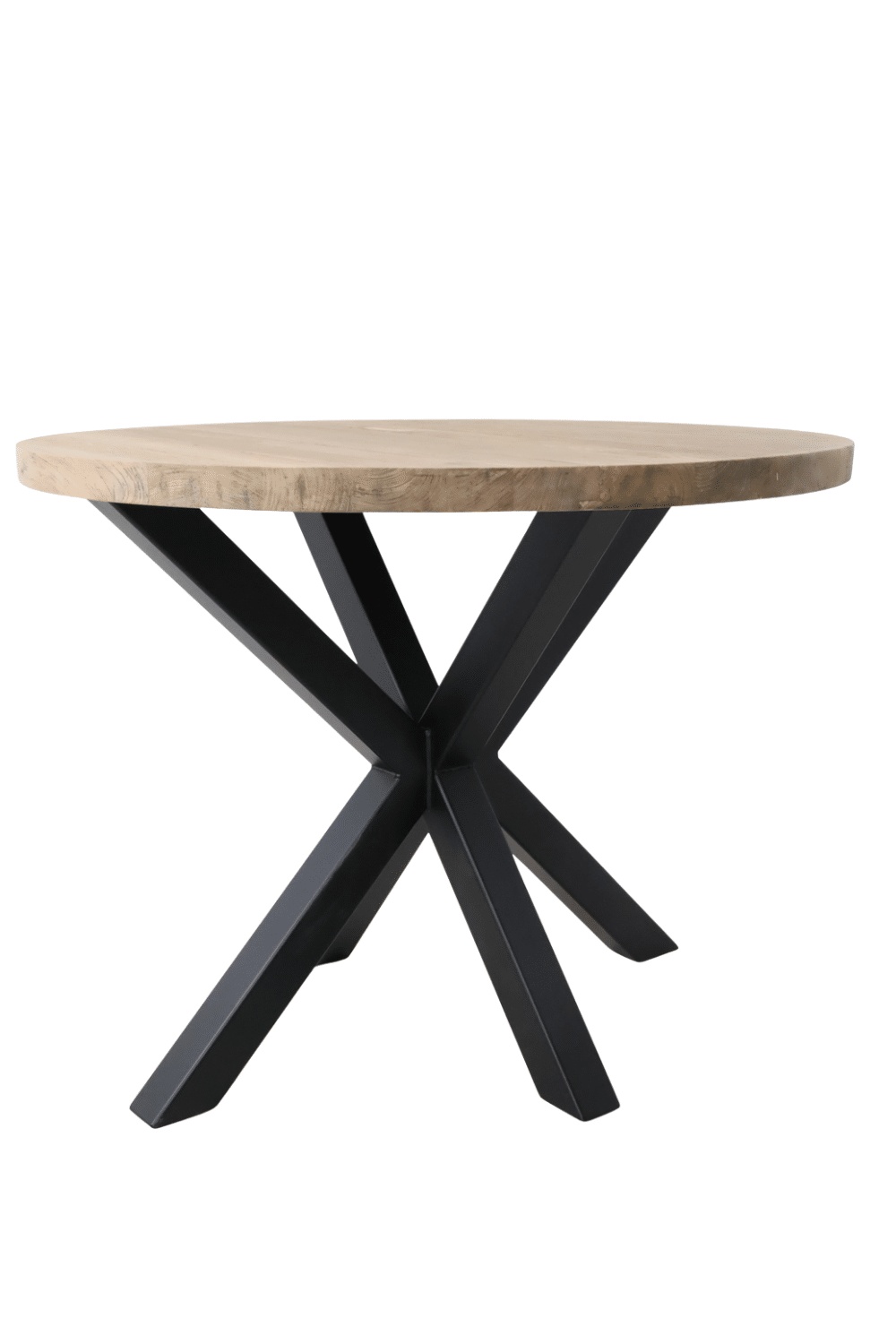 Teak houten ronde bar tafel 120 cm met zwart metalen matrix poot