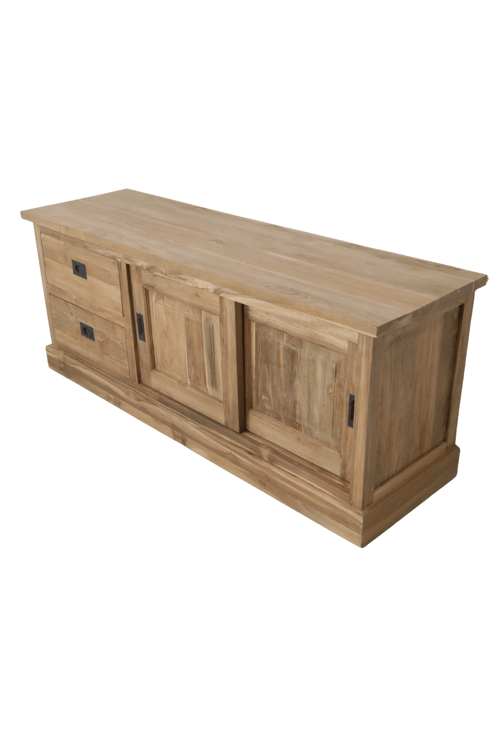 Teak houten tv meubel 150x45x60 cm met 2 lades en schuifdeuren