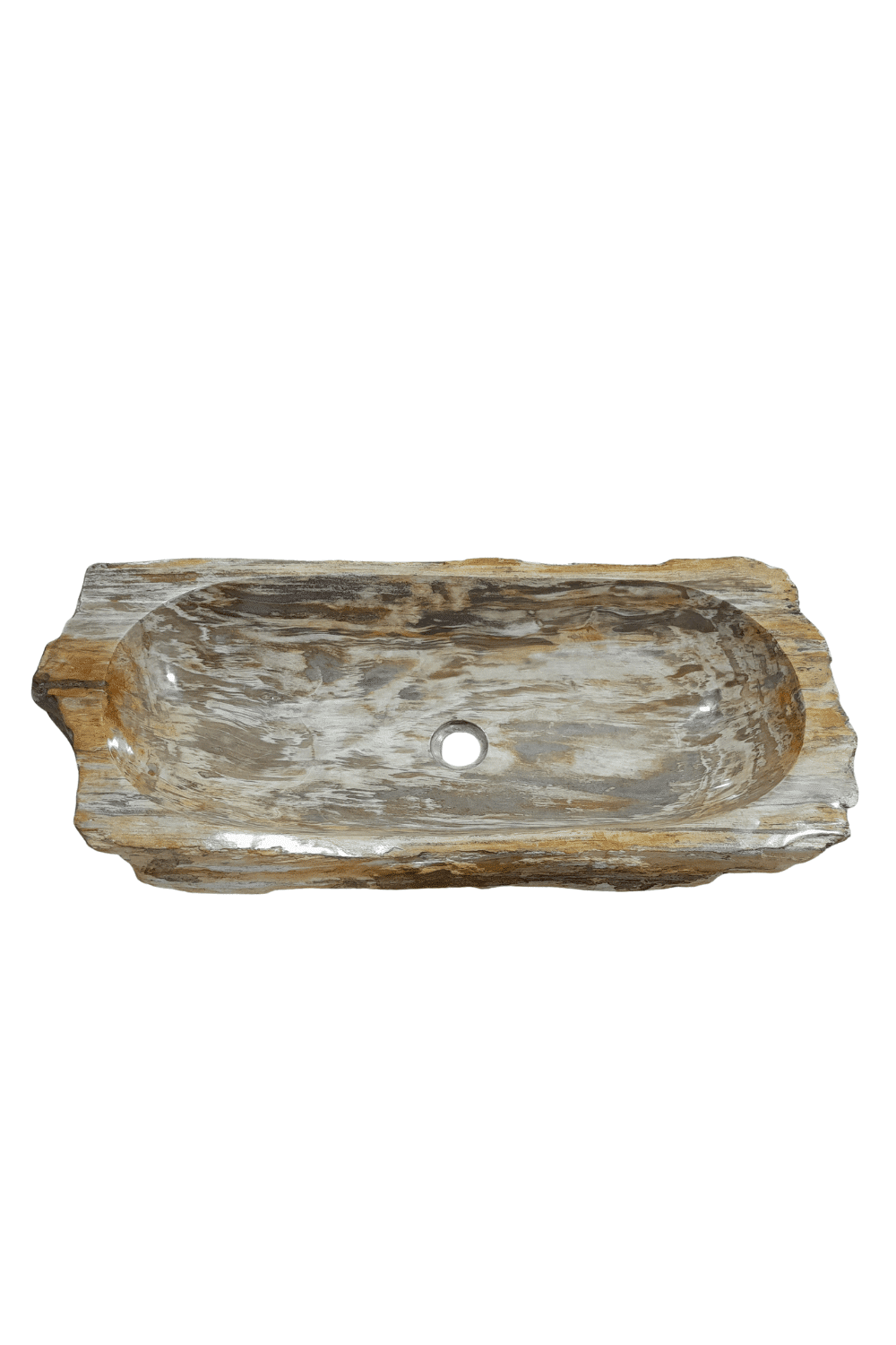 Fossiele versteend houten wasbak beige bruin 81x35x15 cm