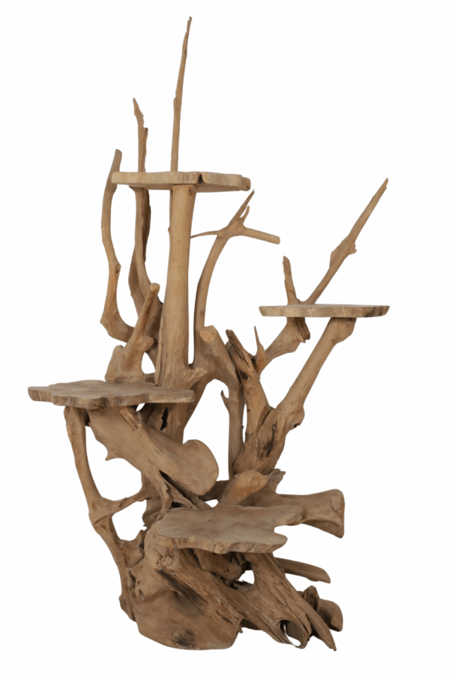 Wortelteak Kattenpaal / Etagère houten Kattenpaal Wortelteak kattenpaal 130x80x214