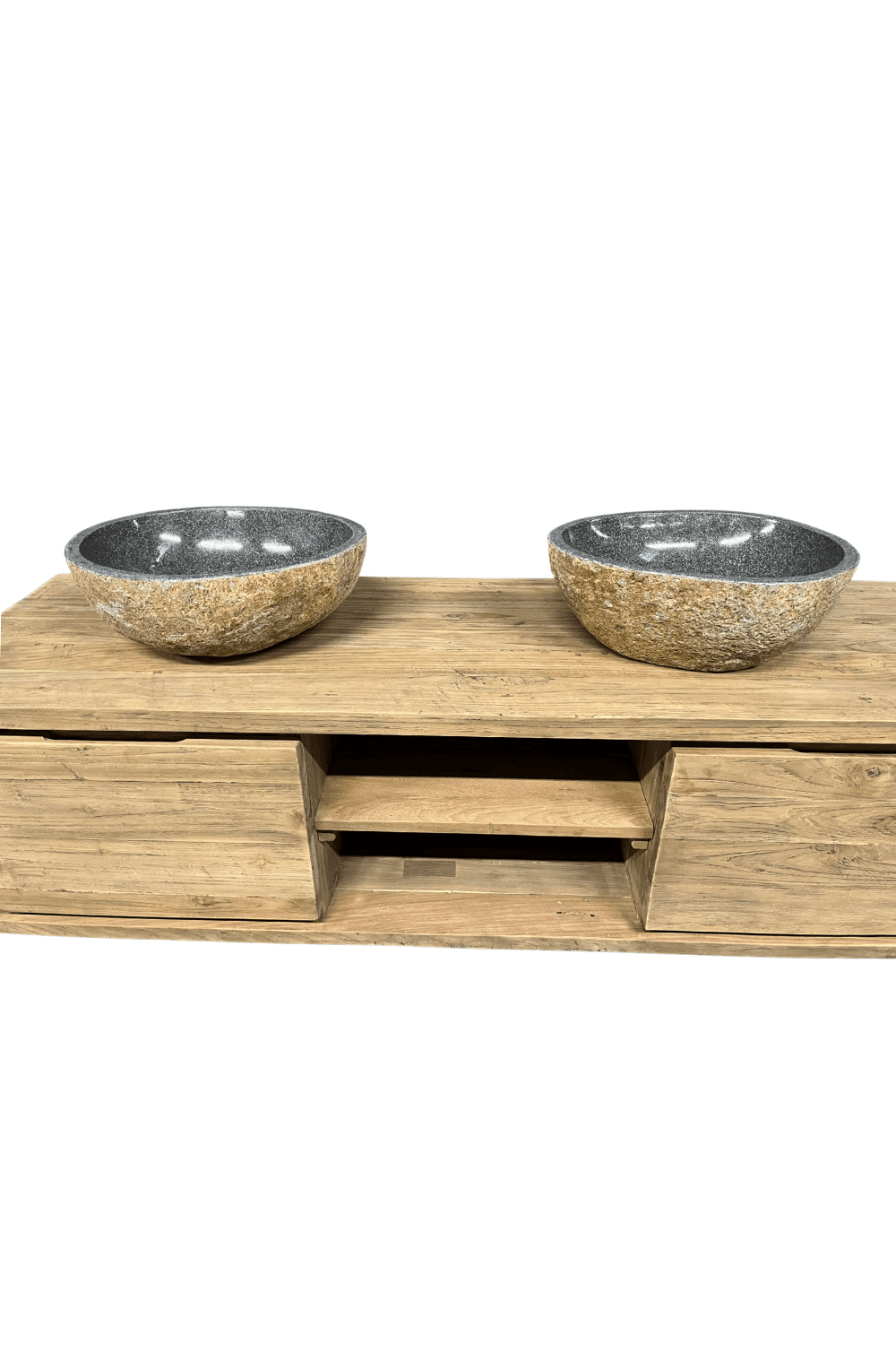 kleine ronde wasbaken twin set van 2 rivierkeien