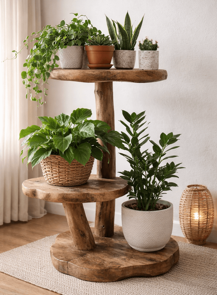 houten plantentafel of houten kleine Kattenpaal