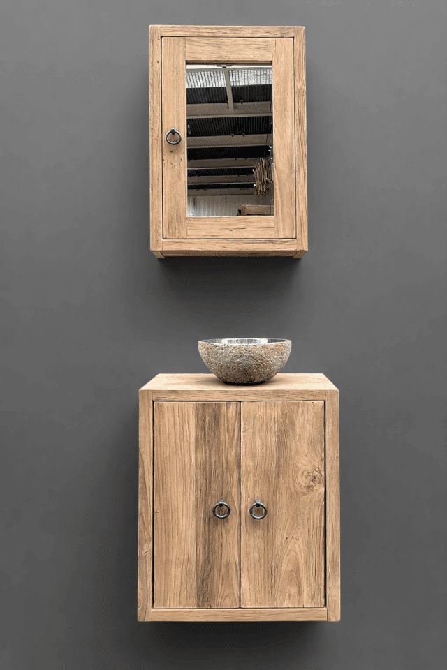 landelijk Teak houten toiletkastje hangend 45x25x60 cm