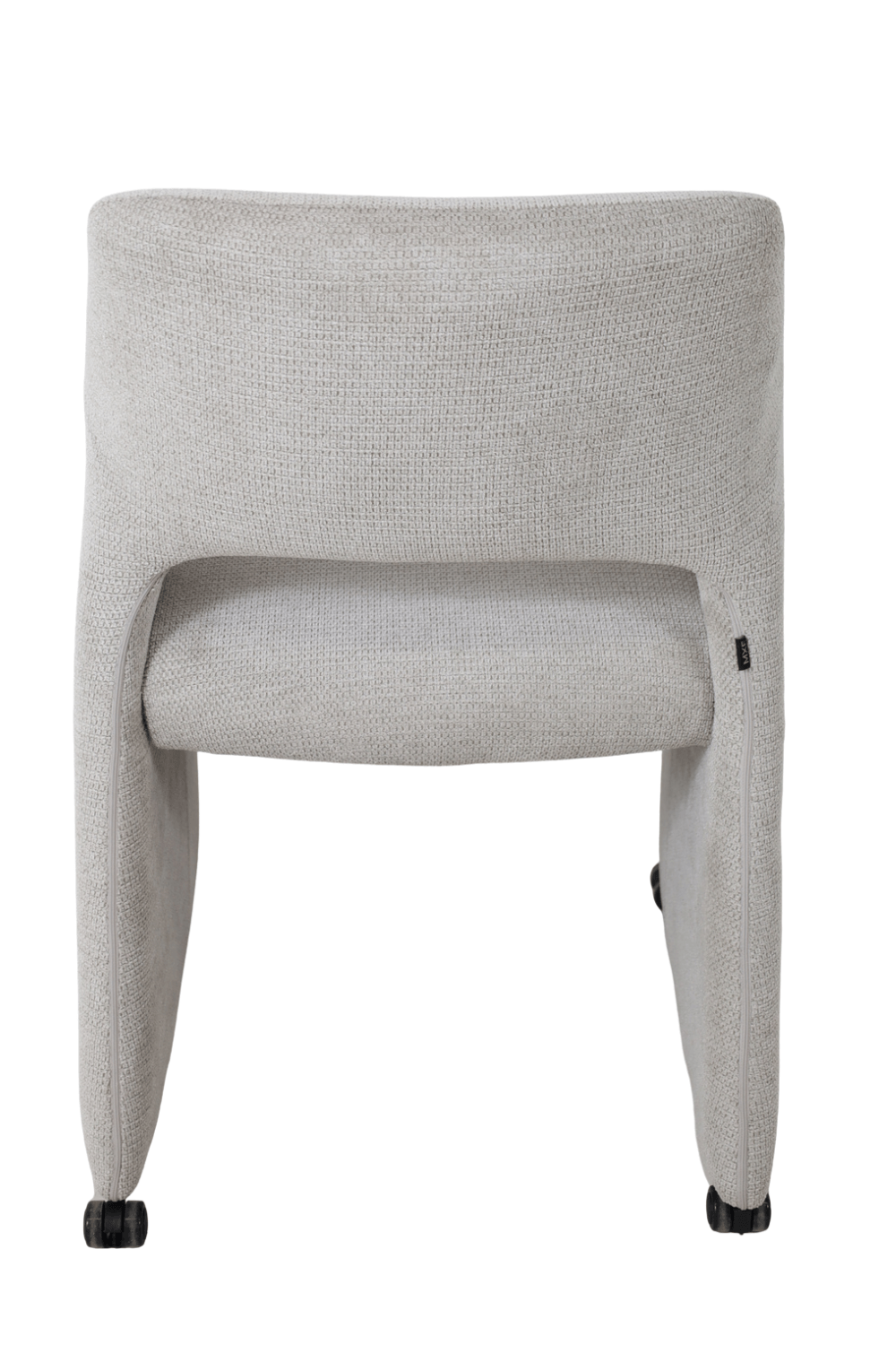 licht grijze eetkamerstoel met wieltjes met open rug