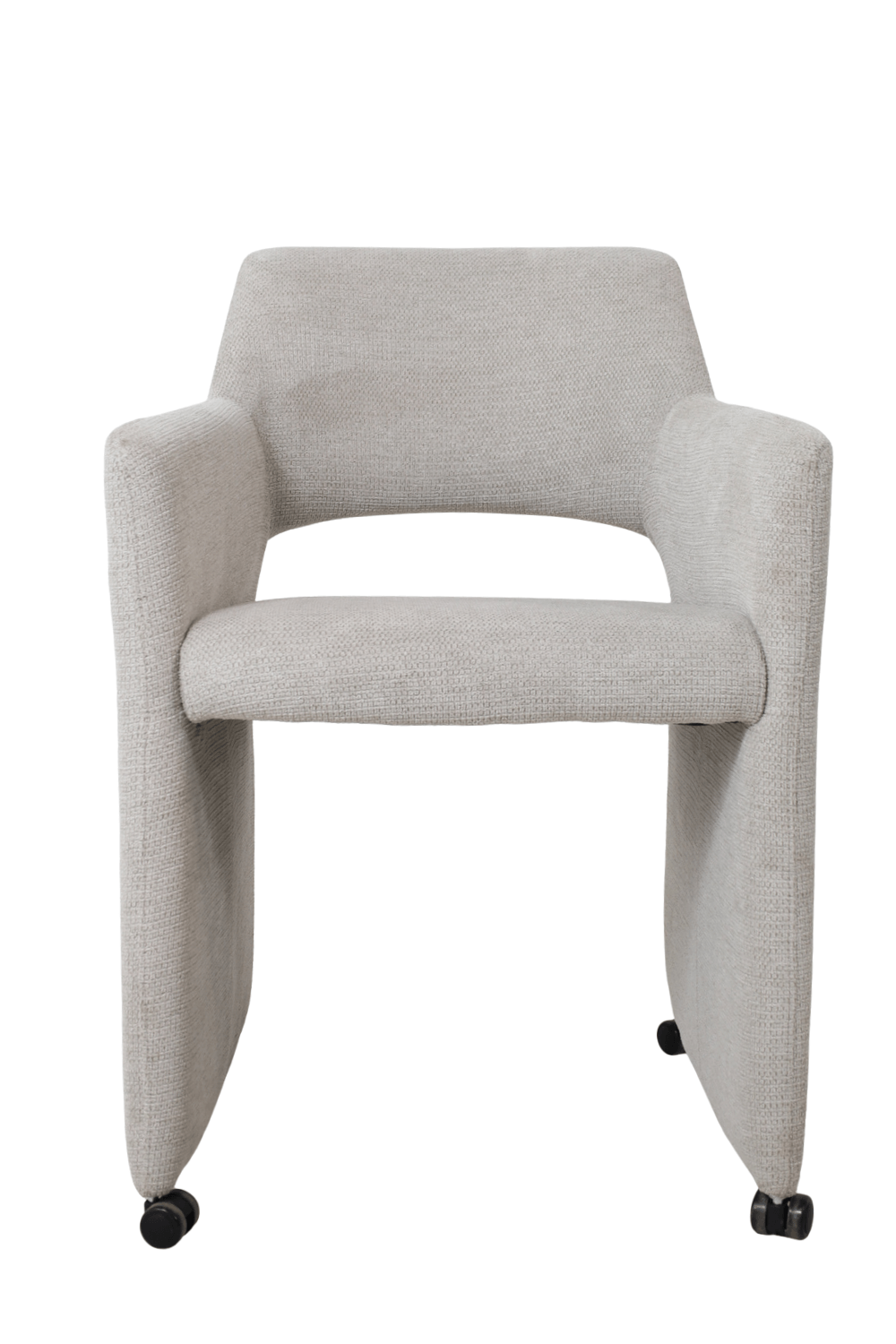 licht grijze eetkamerstoel met wieltjes met open rug