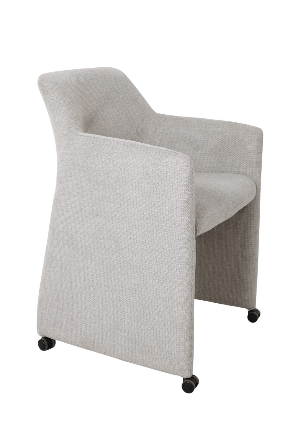 licht grijze eetkamerstoel met wieltjes met open rug