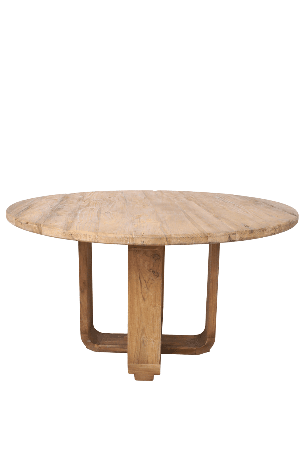 Landelijke ronde teak houten eettafel 140 cm met houten poot