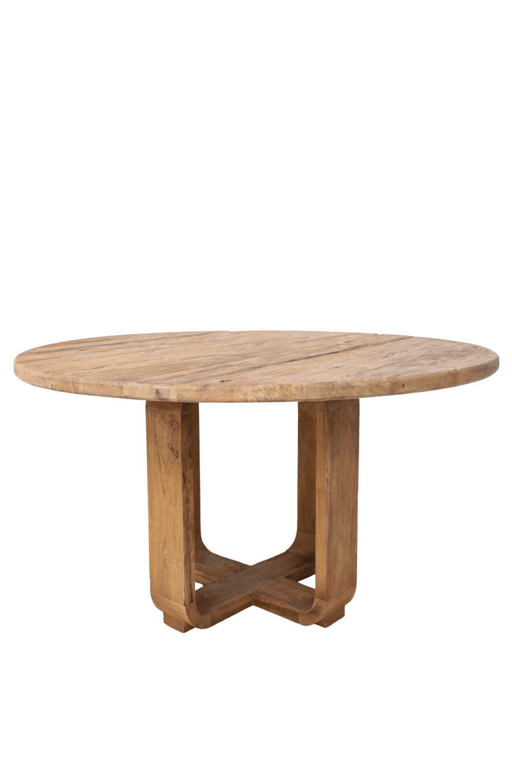 Landelijke ronde teak houten eettafel 140 cm met houten poot