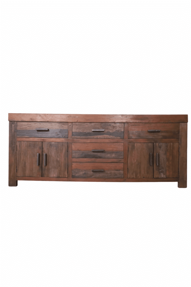 Stoer robuust houten dressoir donker bruin dressoir lucia 220x52x90 cm