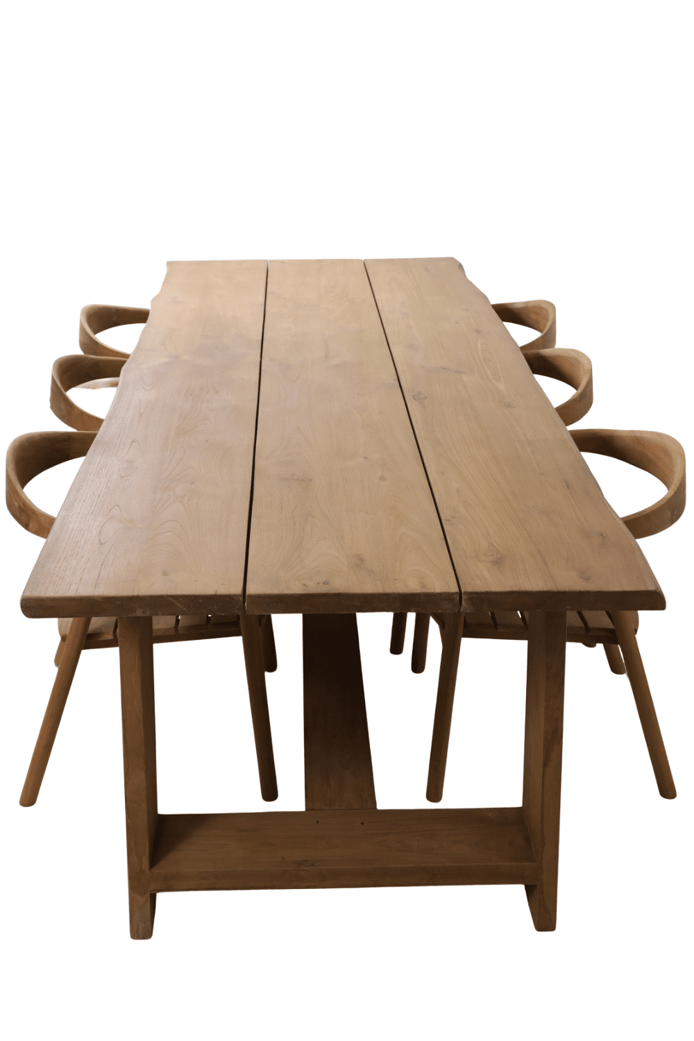 Teak houten tuin tafel met boomstam rand 250x100x78 cm