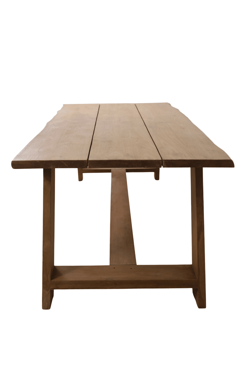 Teak houten tuin tafel met boomstam rand 250x100x78 cm