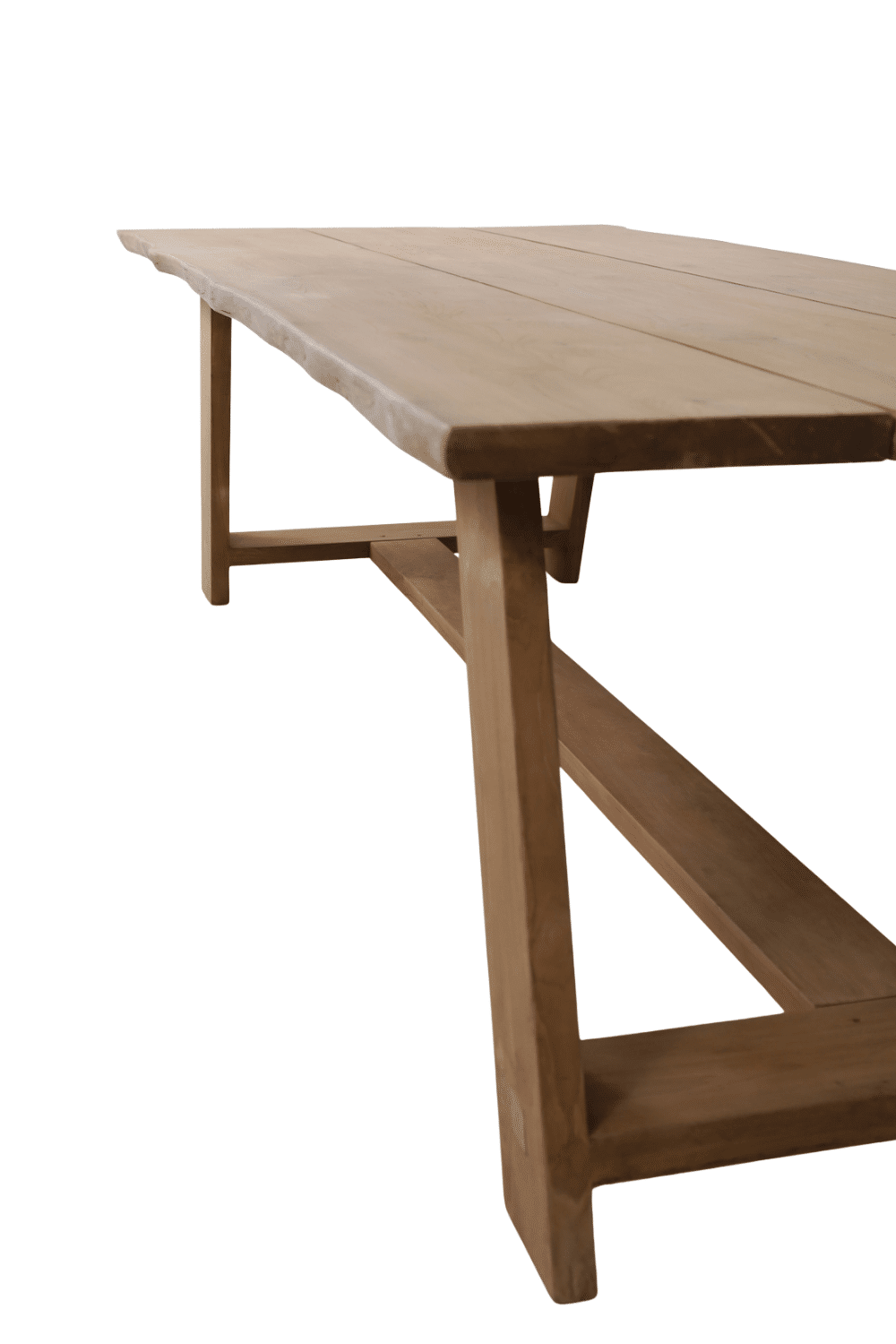 Teak houten tuin tafel met boomstam rand 250x100x78 cm