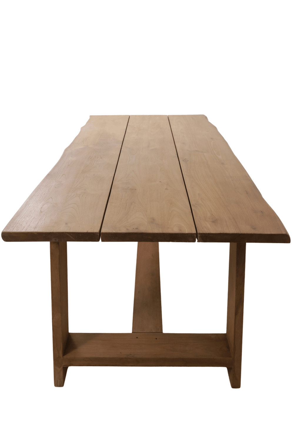 Teak houten tuin tafel met boomstam rand 250x100x78 cm
