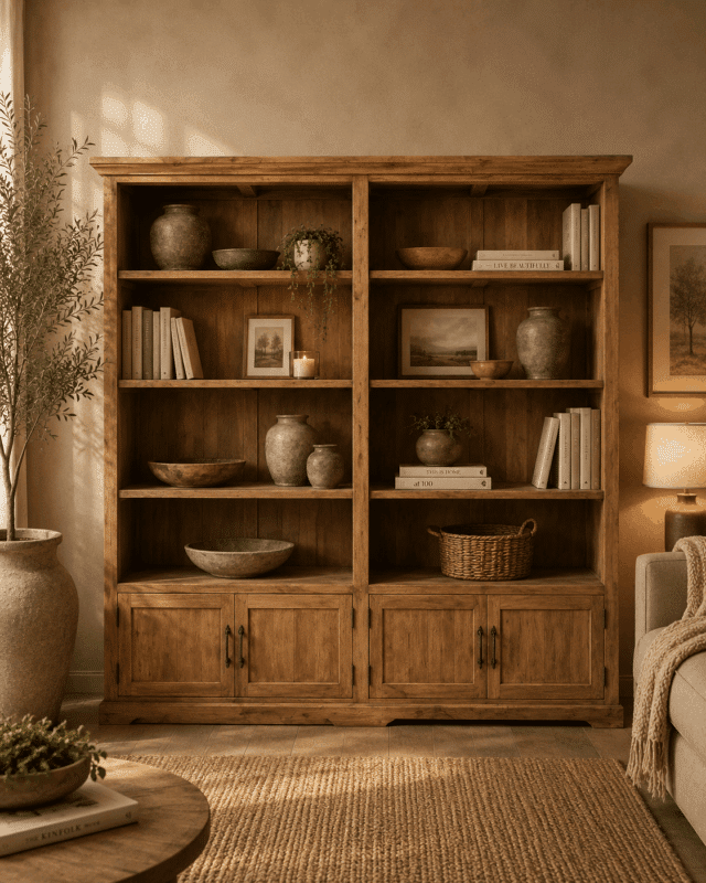 teak-houten-Winkel-kast-boekenkast-242x42x215-cm