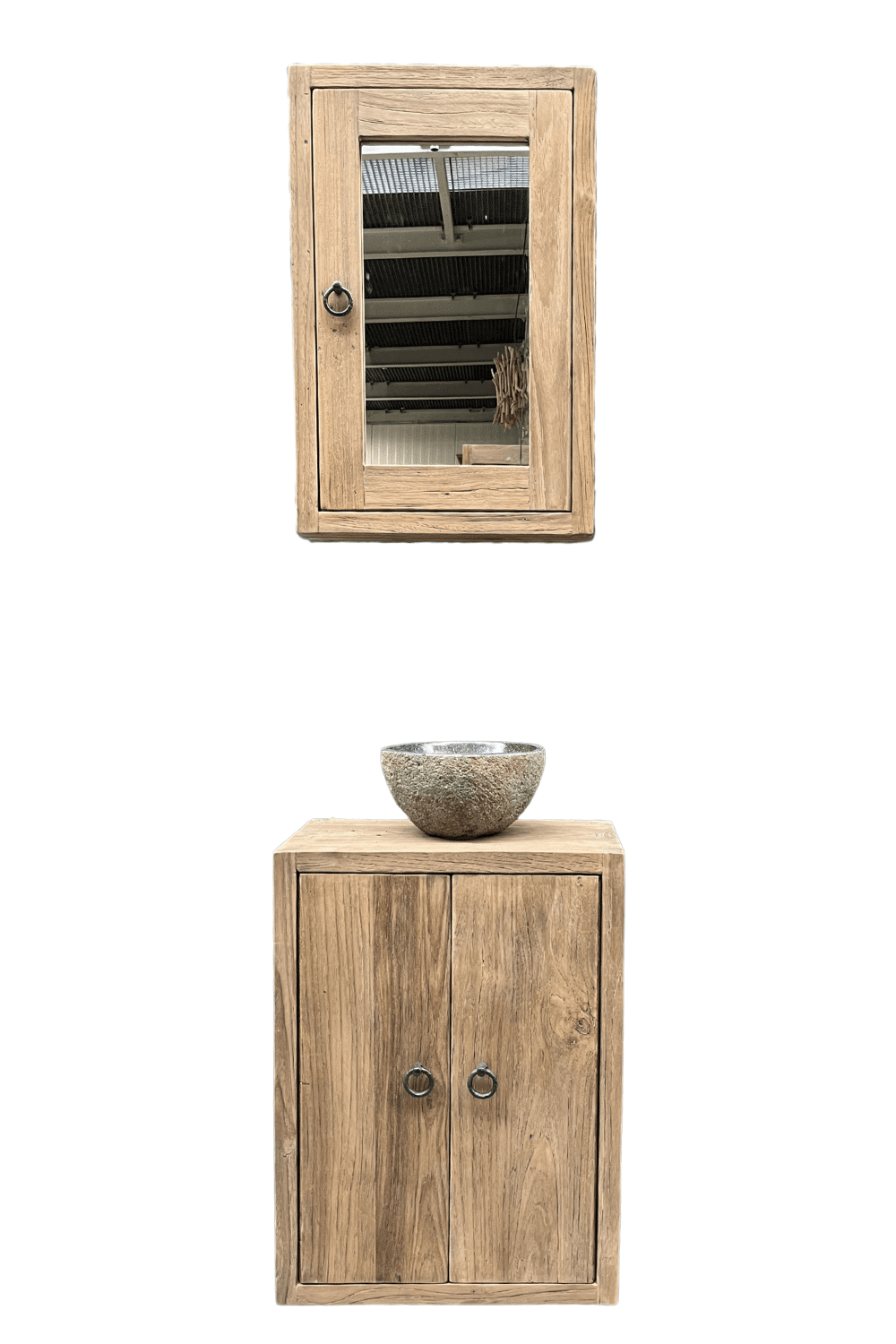 landelijk Teak houten toiletkastje hangend 45x25x60 cm