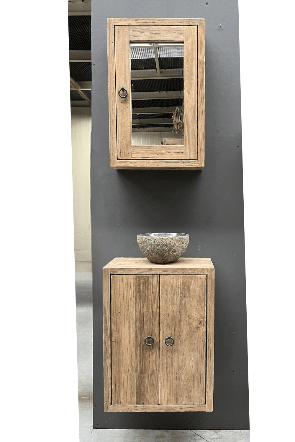 landelijk Teak houten toiletkastje hangend 45x25x60 cm