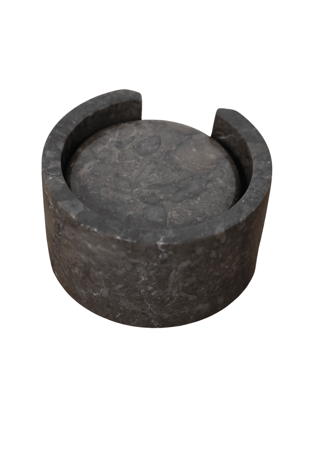 Donker grijze marmere onderzetters met houder