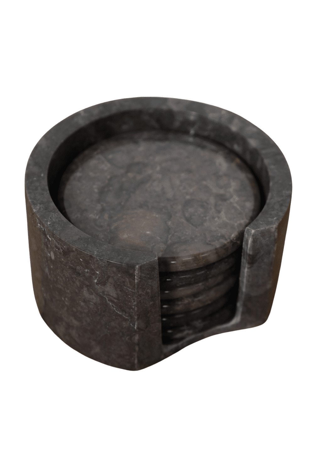 Donker grijze marmere onderzetters met houder