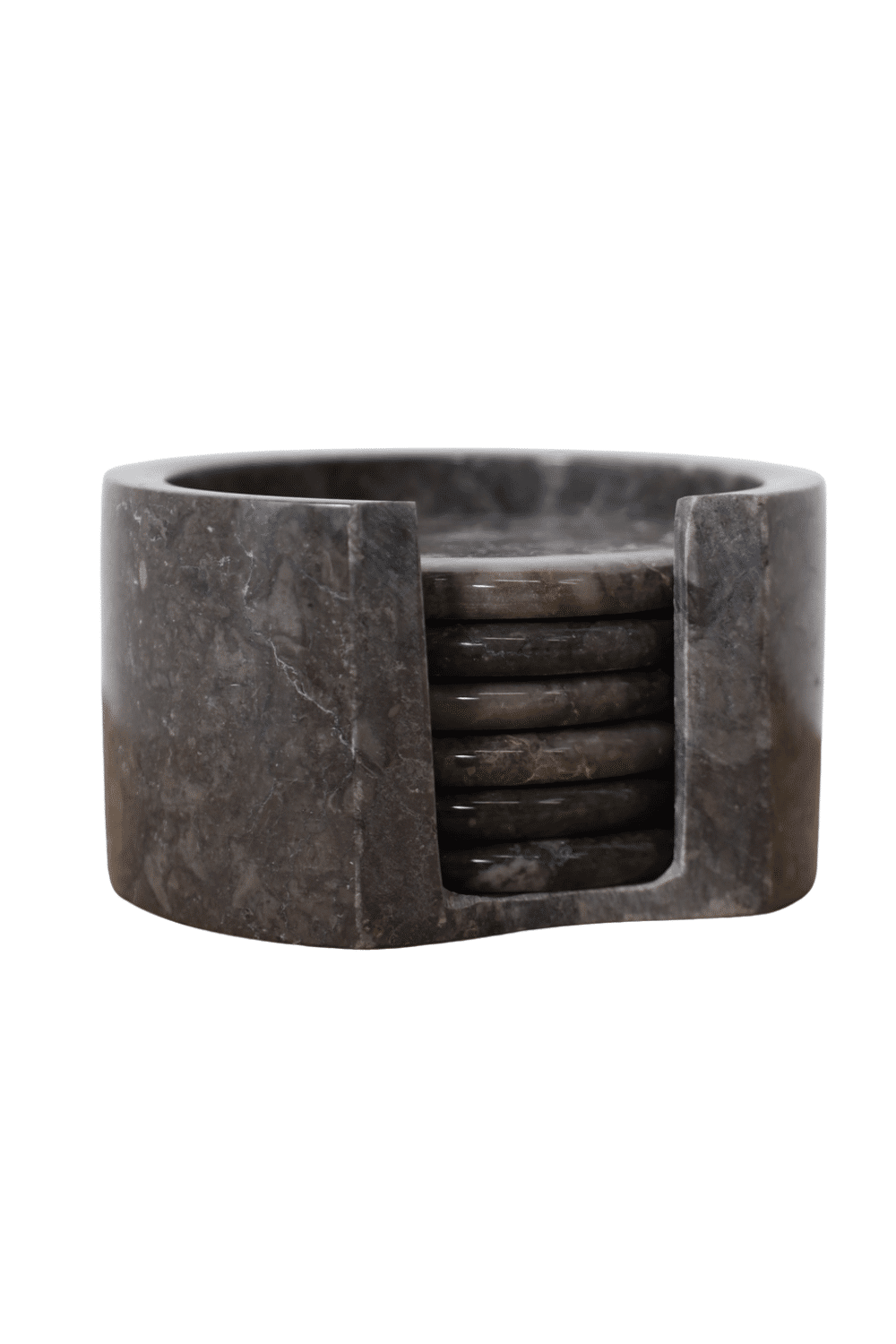 Donker grijze marmere onderzetters met houder