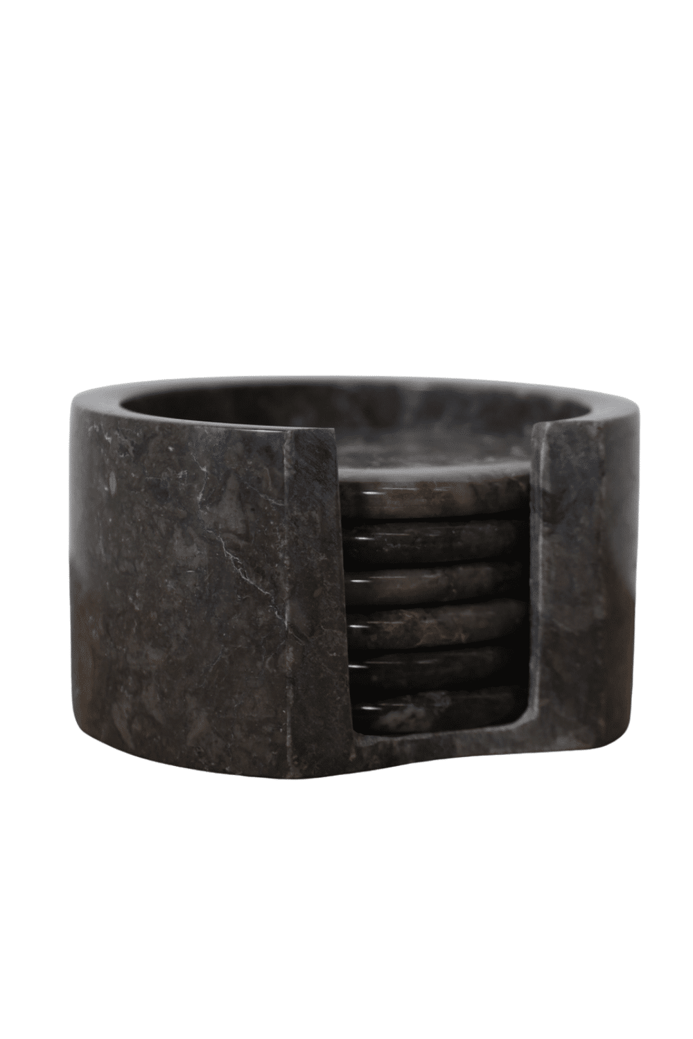 Donker grijze marmere onderzetters met houder