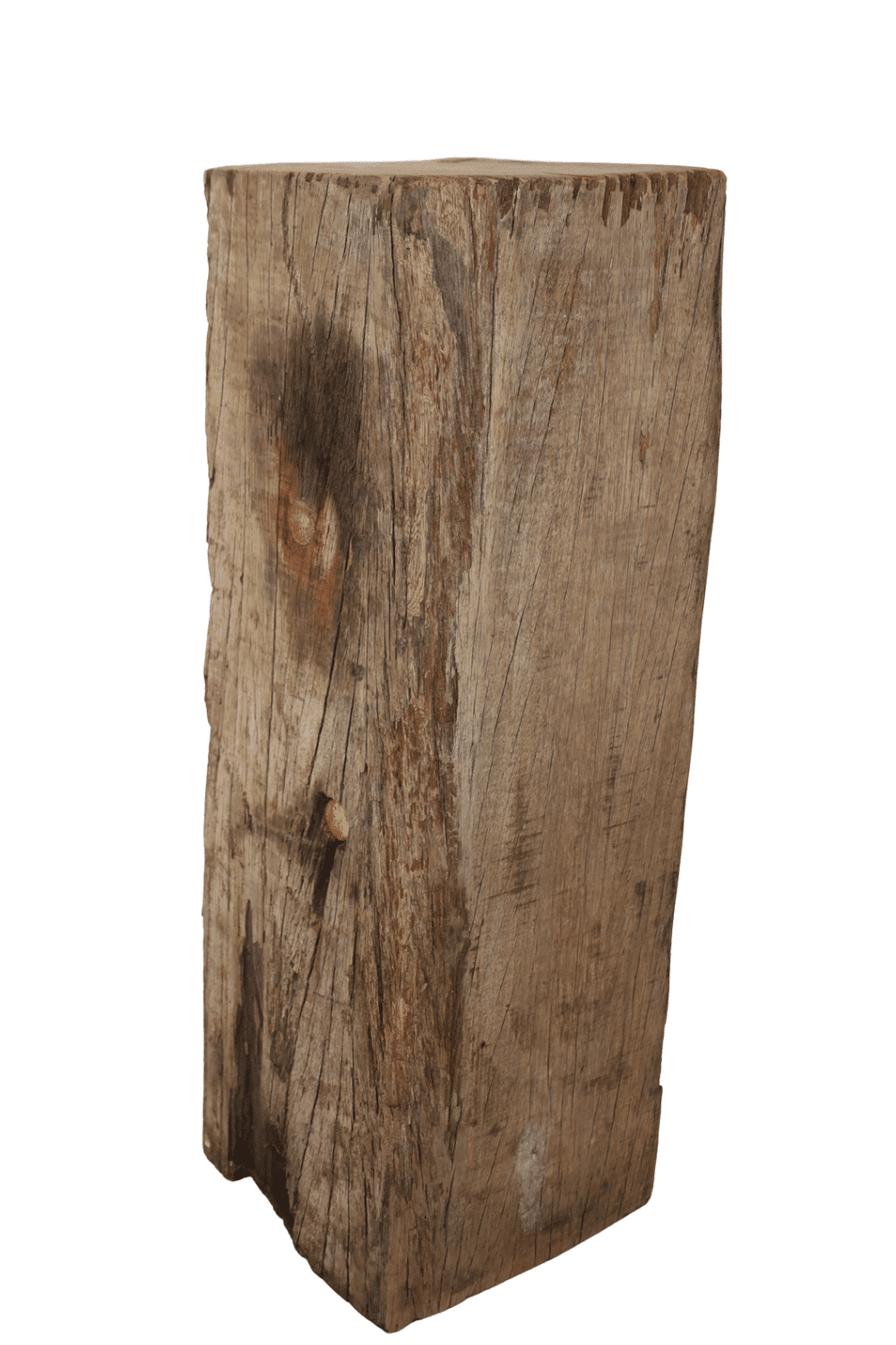 Oud houten meerpaal zuil met ring 29x29x88 cm