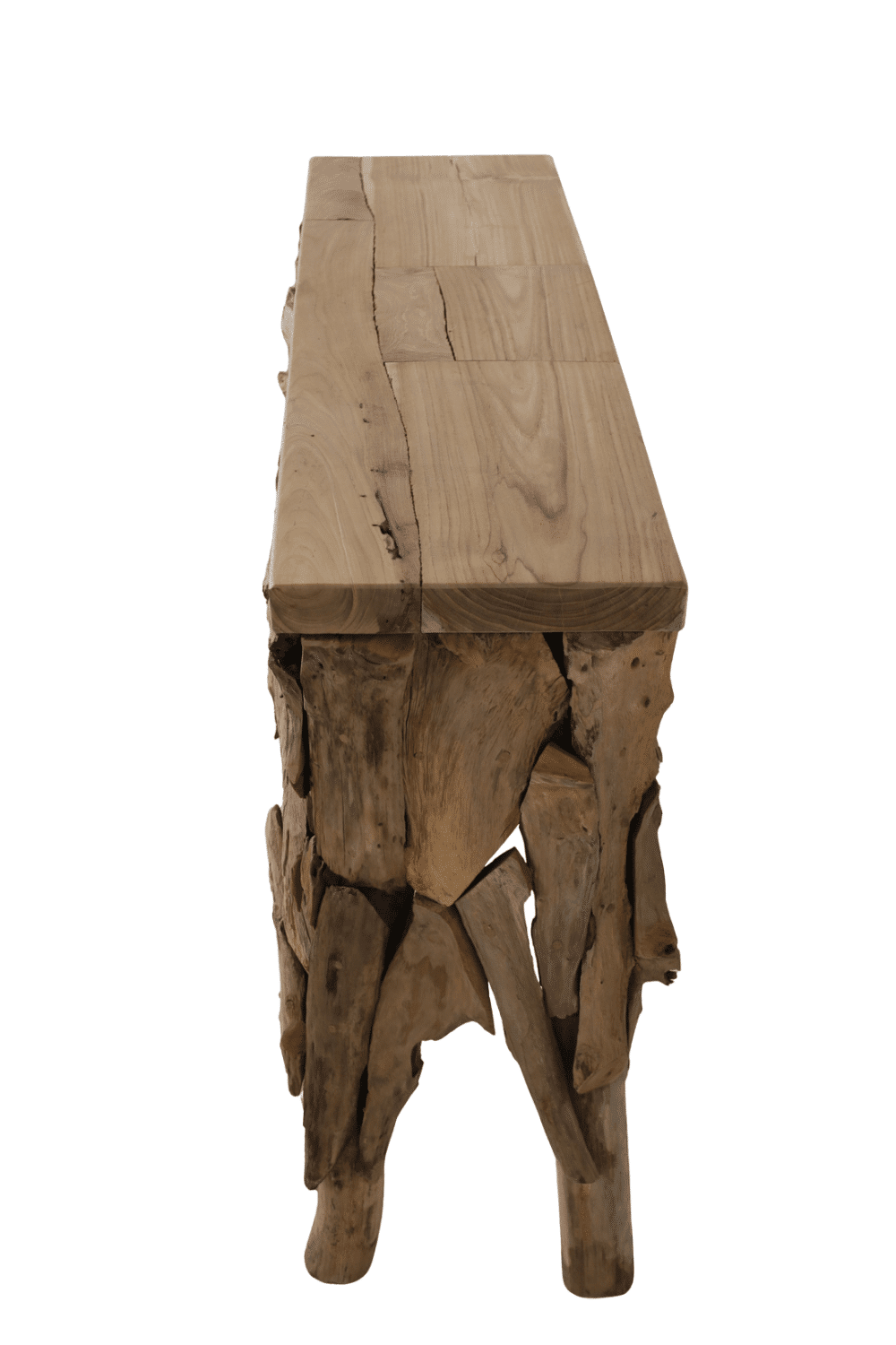 stoere grove Side table rustiek teak hout met wortel teak stukjes 120x32x82 cm