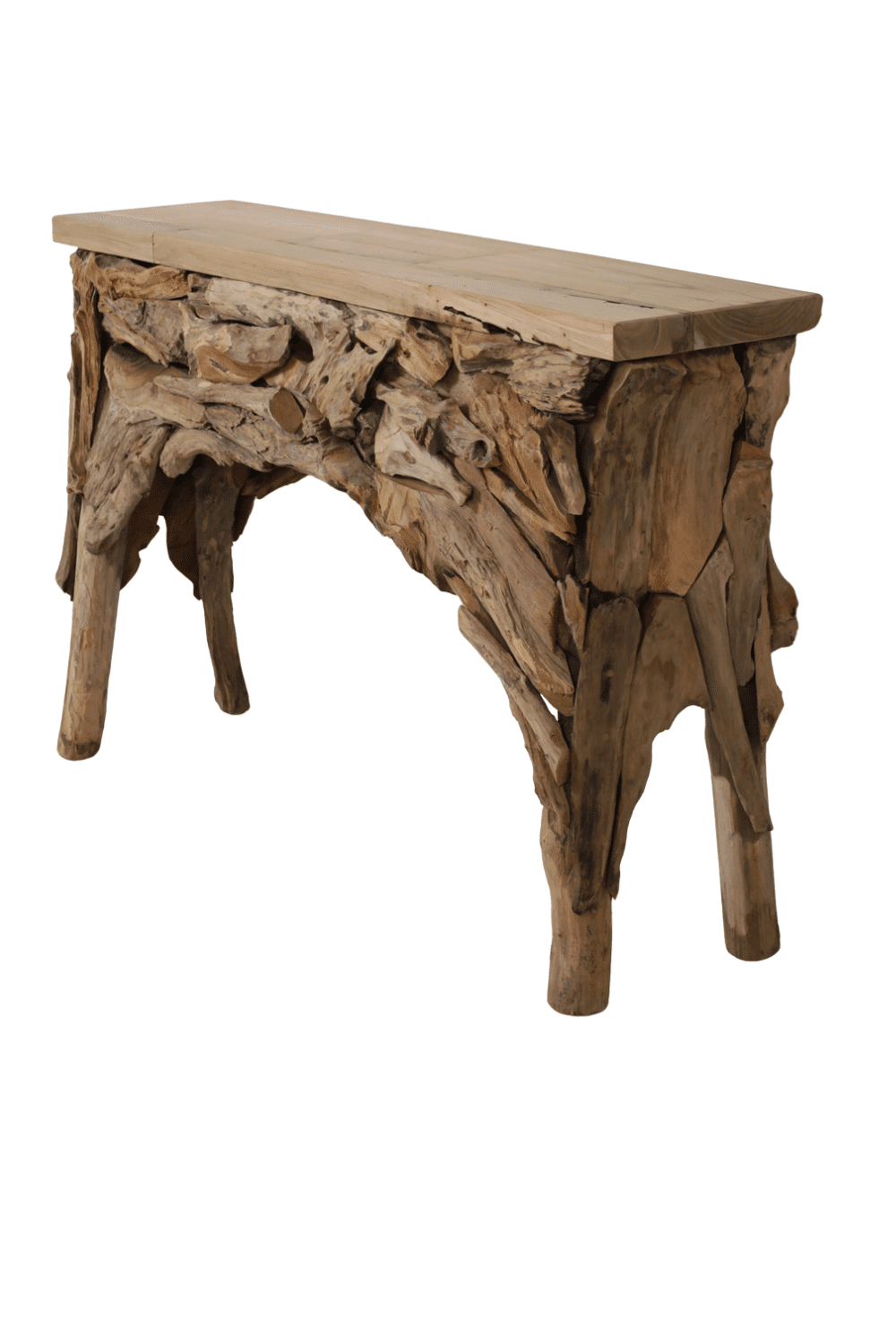 stoere grove Side table rustiek teak hout met wortel teak stukjes 120x32x82 cm