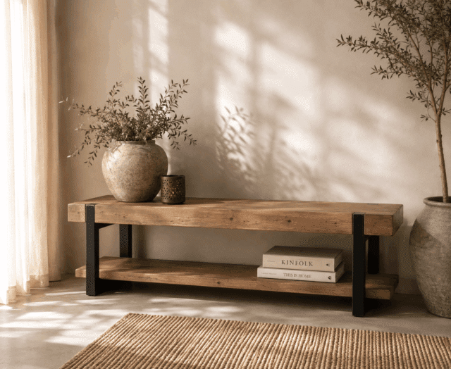 Stoere-robuust-tv-meubel-met-dik-massief-teak-houten-blad-en-metalen-poten-200x50x50-cm