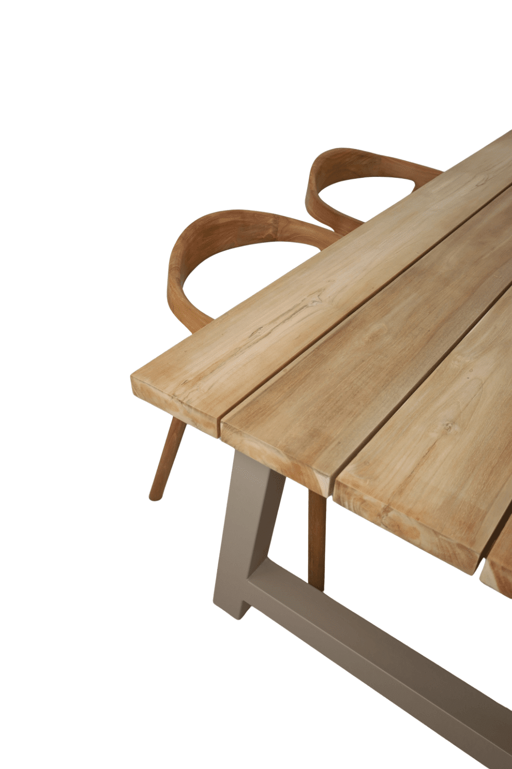 Teak houten tuintafel met beige metalen a poten 180 cm