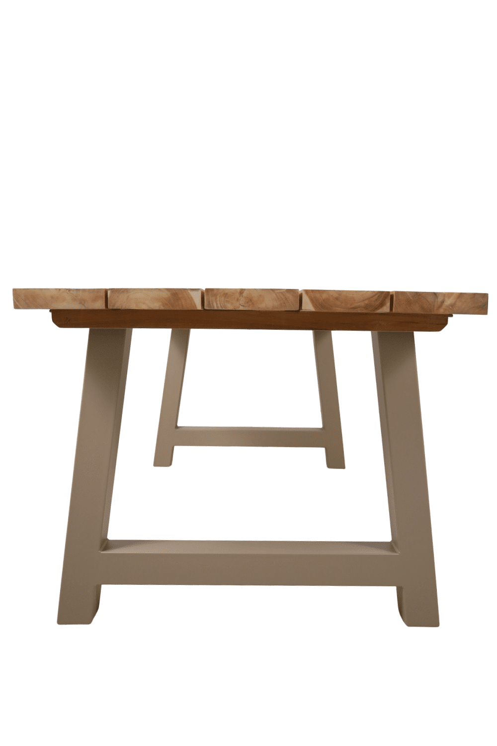 Teak houten tuintafel met beige metalen a poten 180 cm