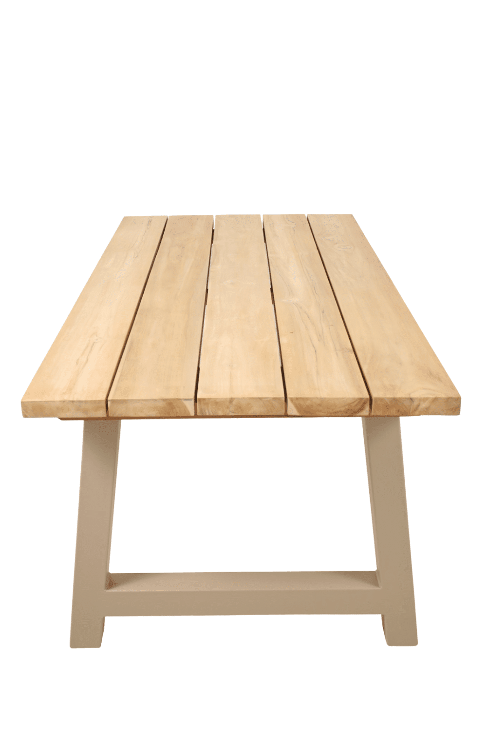 Teak houten tuintafel met beige metalen a poten 180 cm