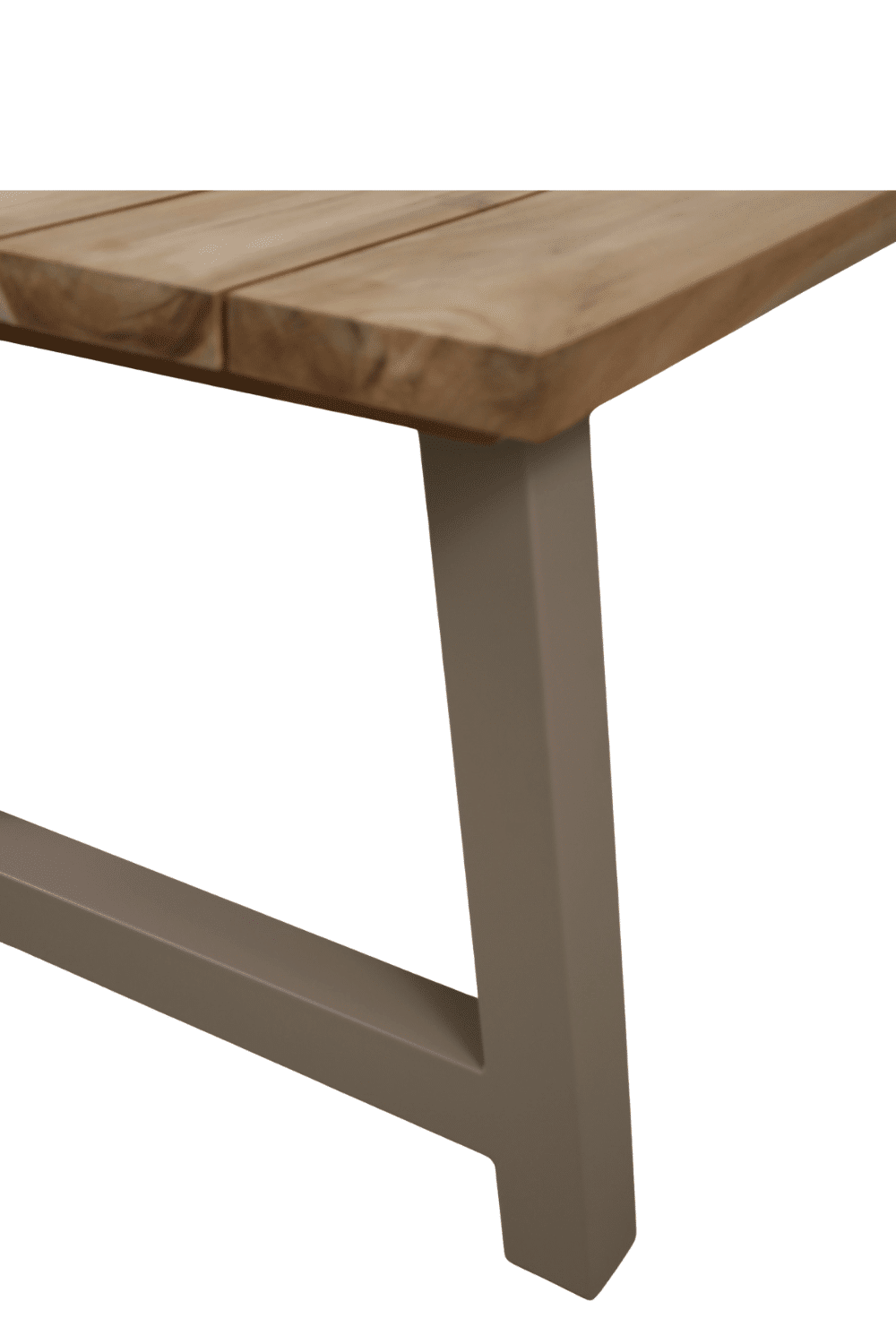 Teak houten tuintafel met beige metalen a poten 180 cm