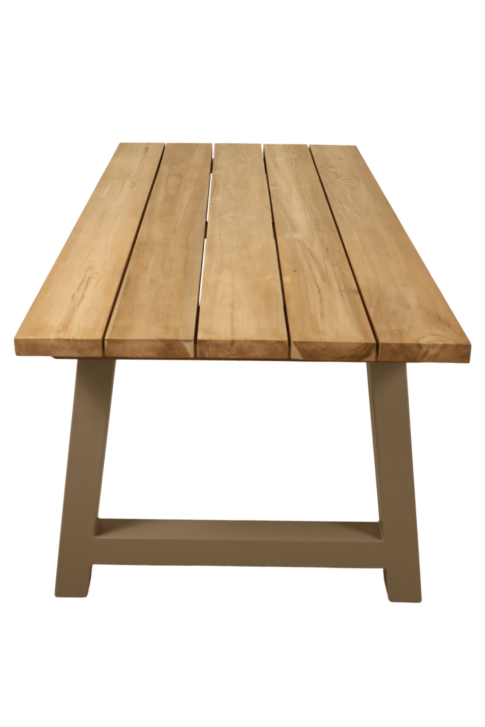 Teak houten tuintafel met beige metalen a poten 180 cm