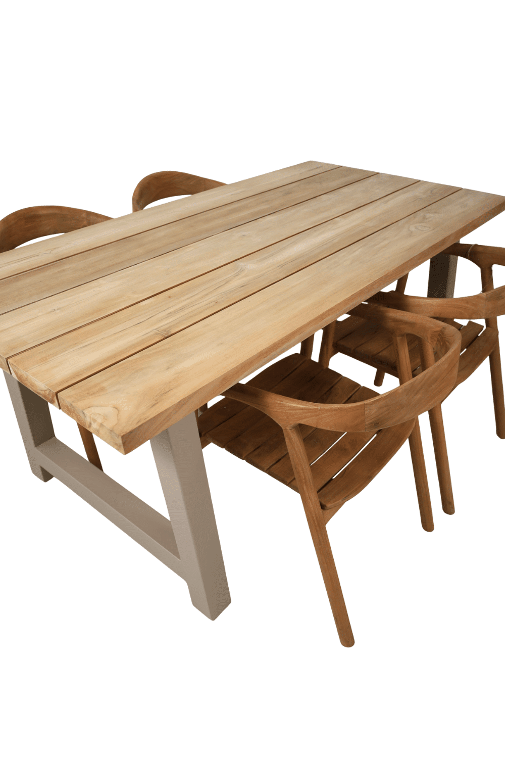 Teak houten tuintafel met beige metalen a poten 180 cm