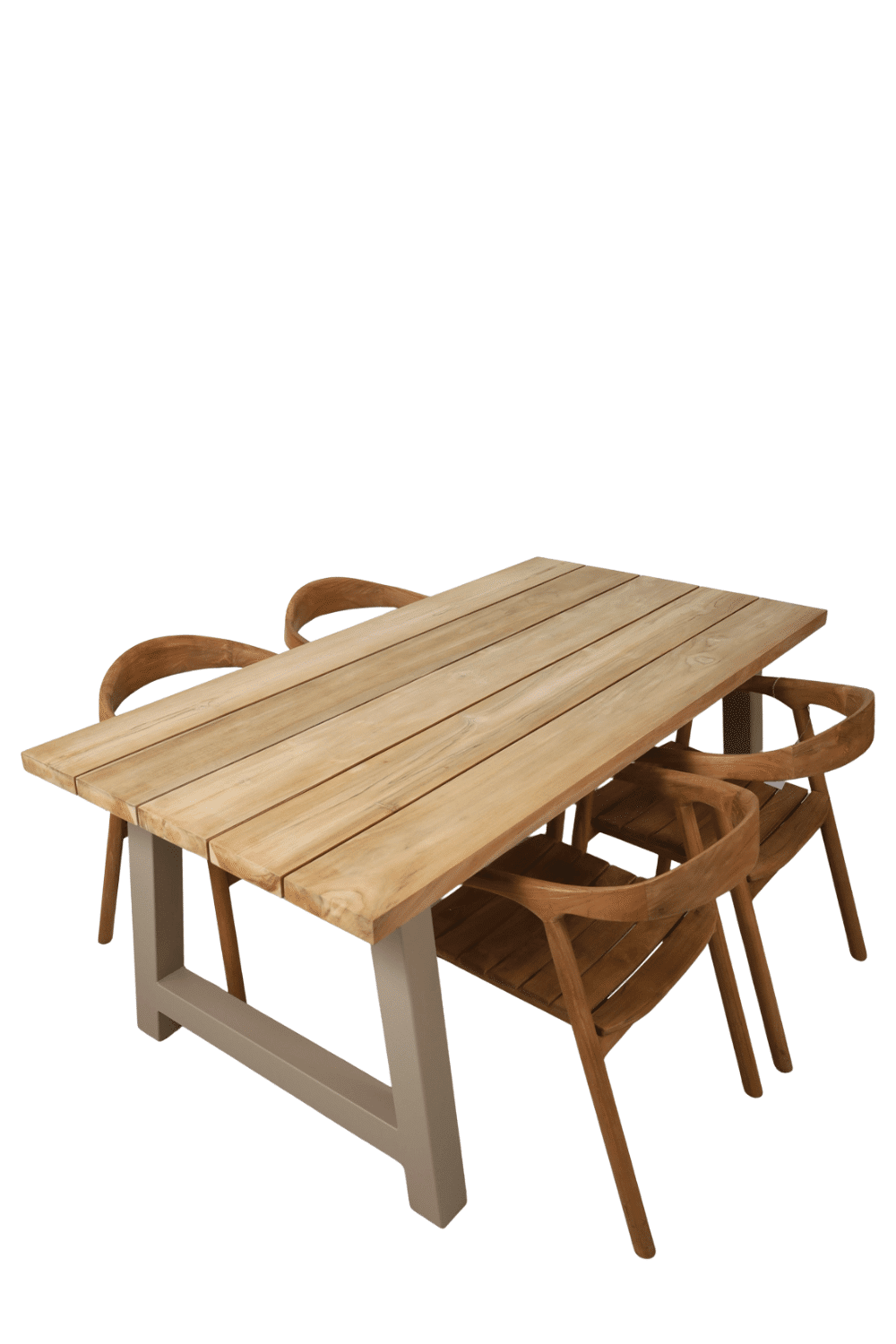 Teak houten tuintafel met beige metalen a poten 180 cm