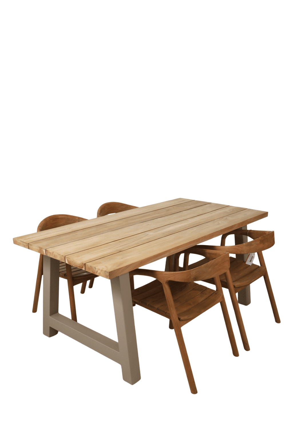 Teak houten tuintafel met beige metalen a poten 180 cm