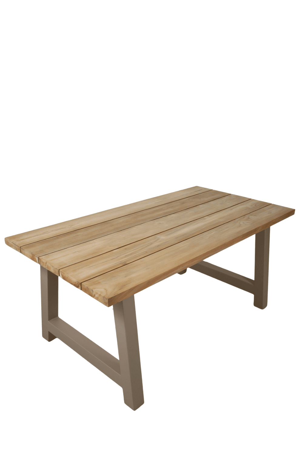 Teak houten tuintafel met beige metalen a poten 180 cm