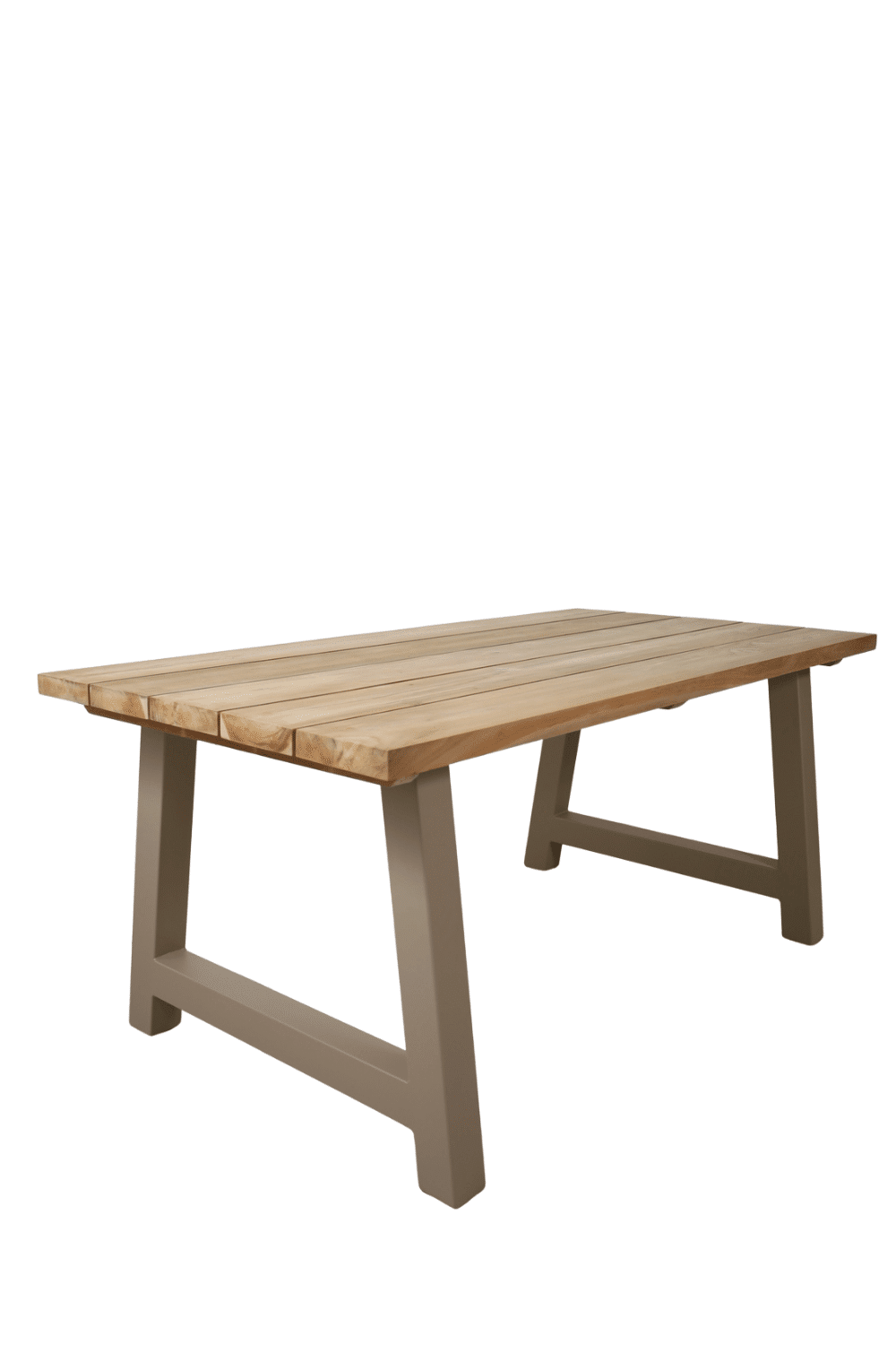 Teak houten tuintafel met beige metalen a poten 180 cm