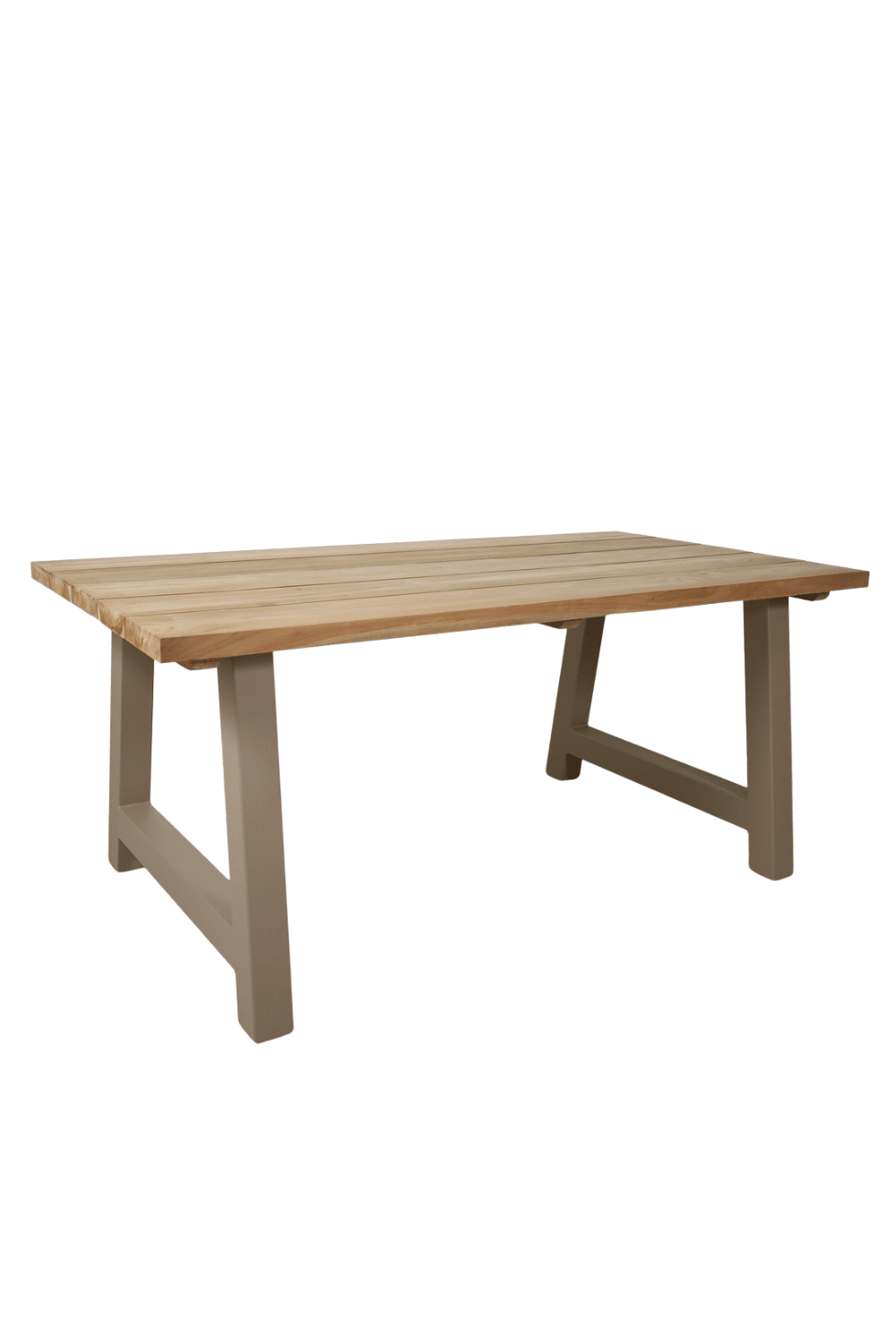 Teak houten tuintafel met beige metalen a poten 180 cm