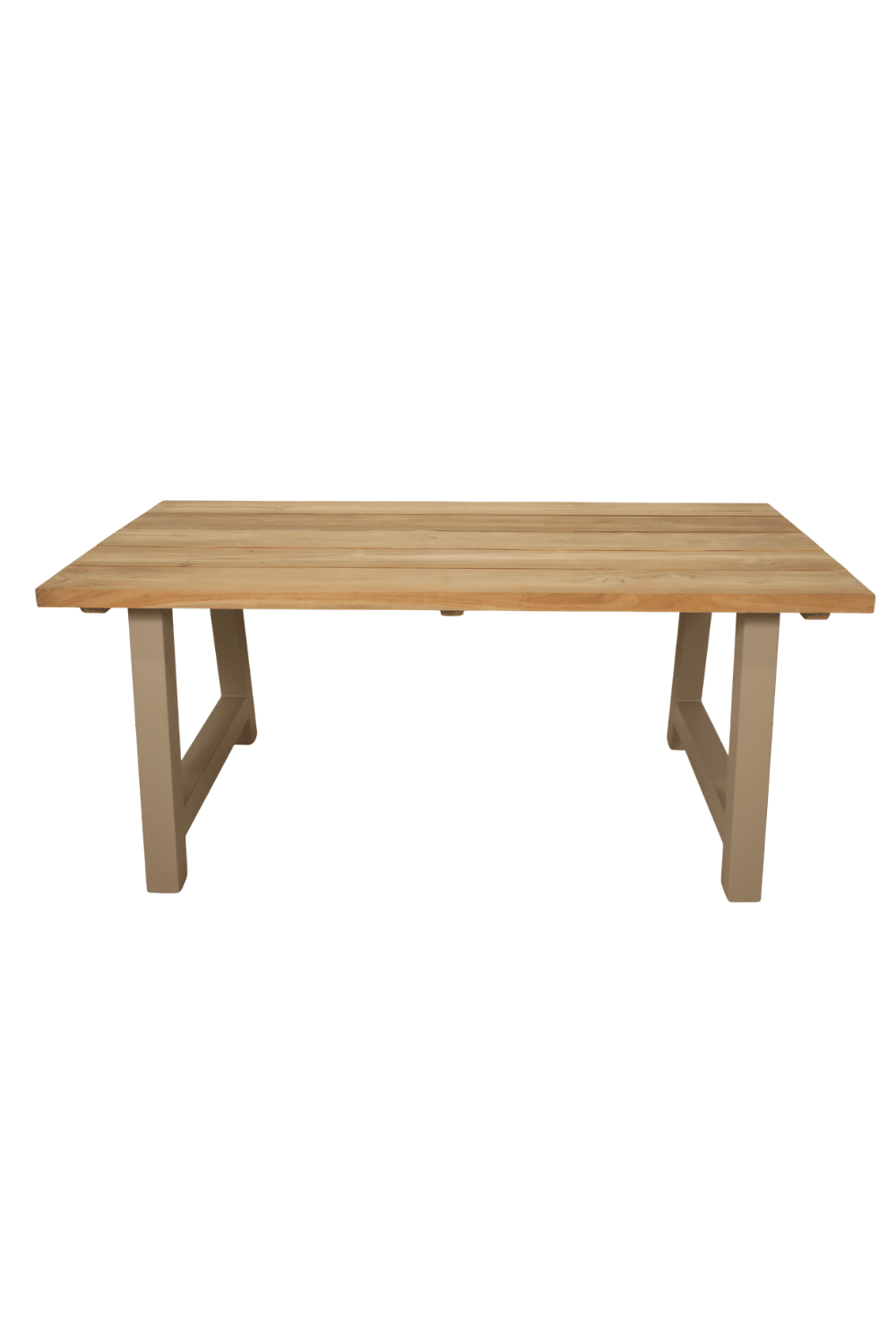 Teak houten tuintafel met beige metalen a poten 180 cm