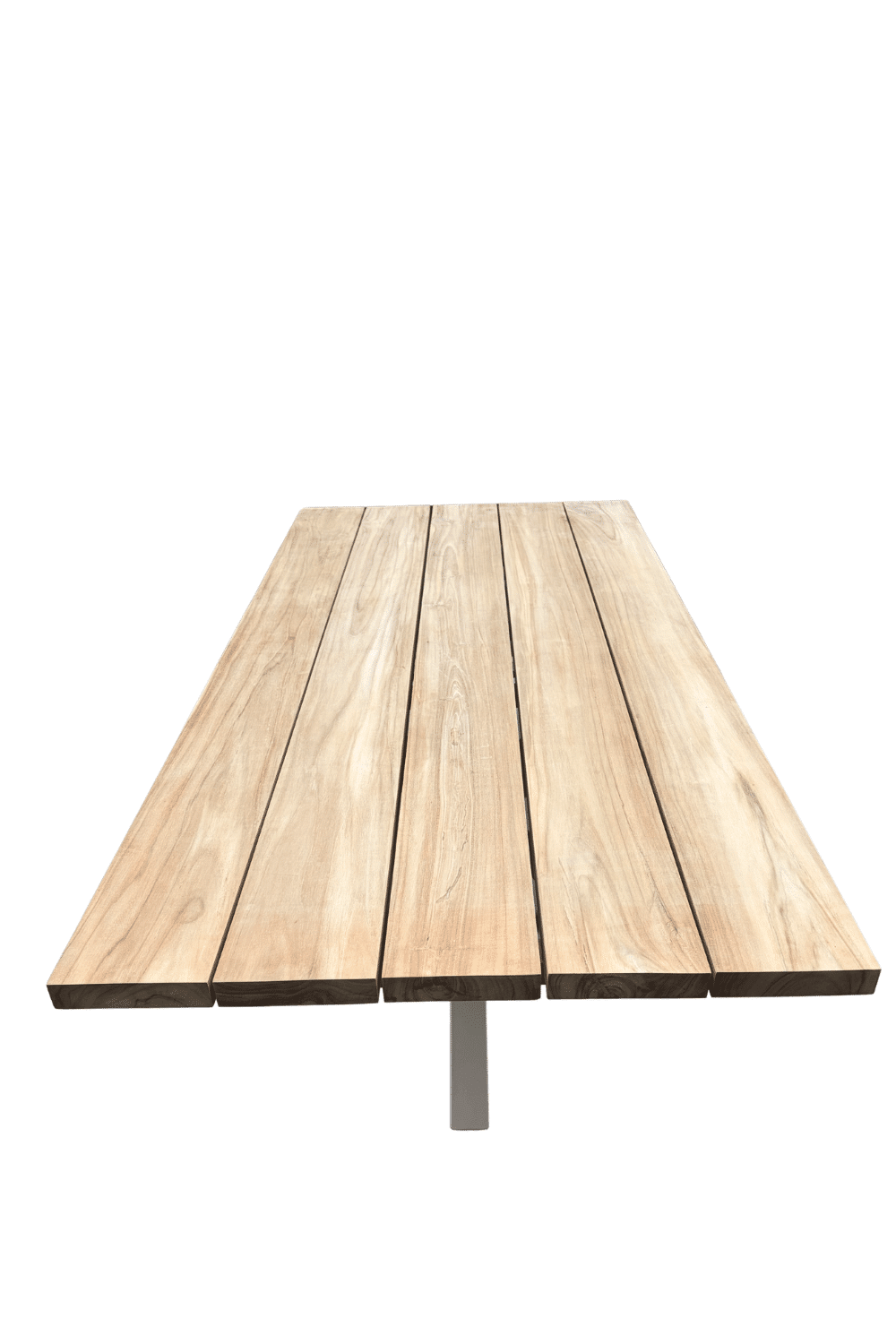 Teak houten tuintafel met beige spin poot matrix poot 220 x100x77 cm