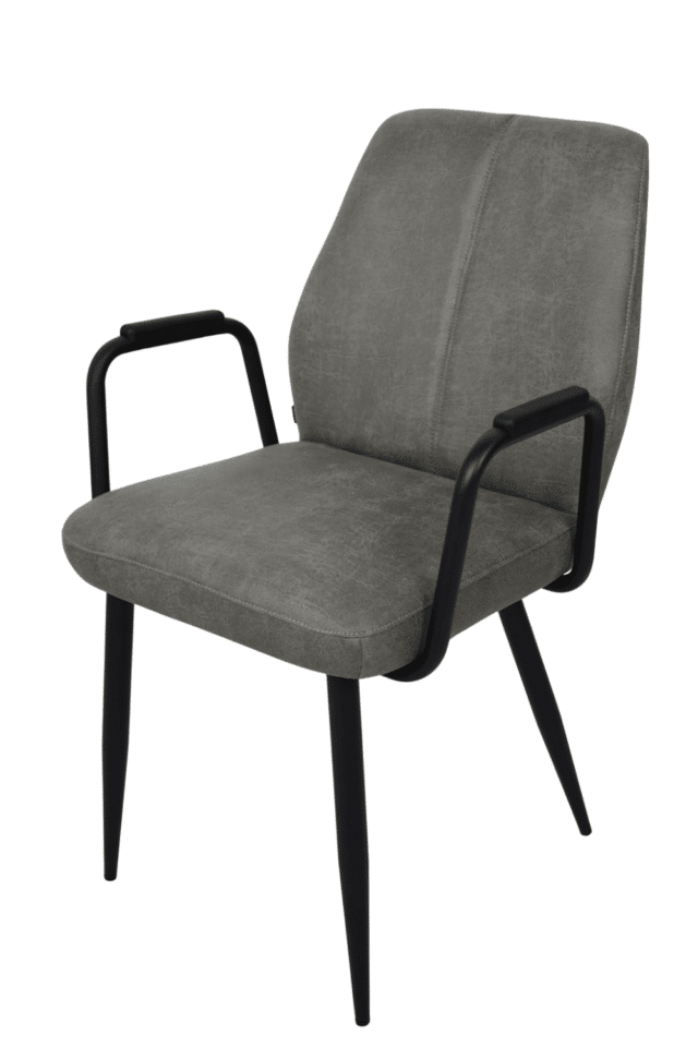 smalle eetkamerstoel met metalen armleuning leverlook stof grijs eetkamerstoel Tina