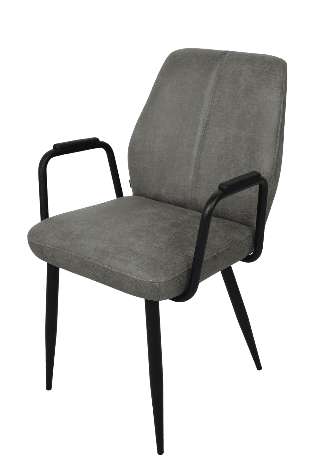smalle eetkamerstoel met metalen armleuning leverlook stof grijs eetkamerstoel Tina