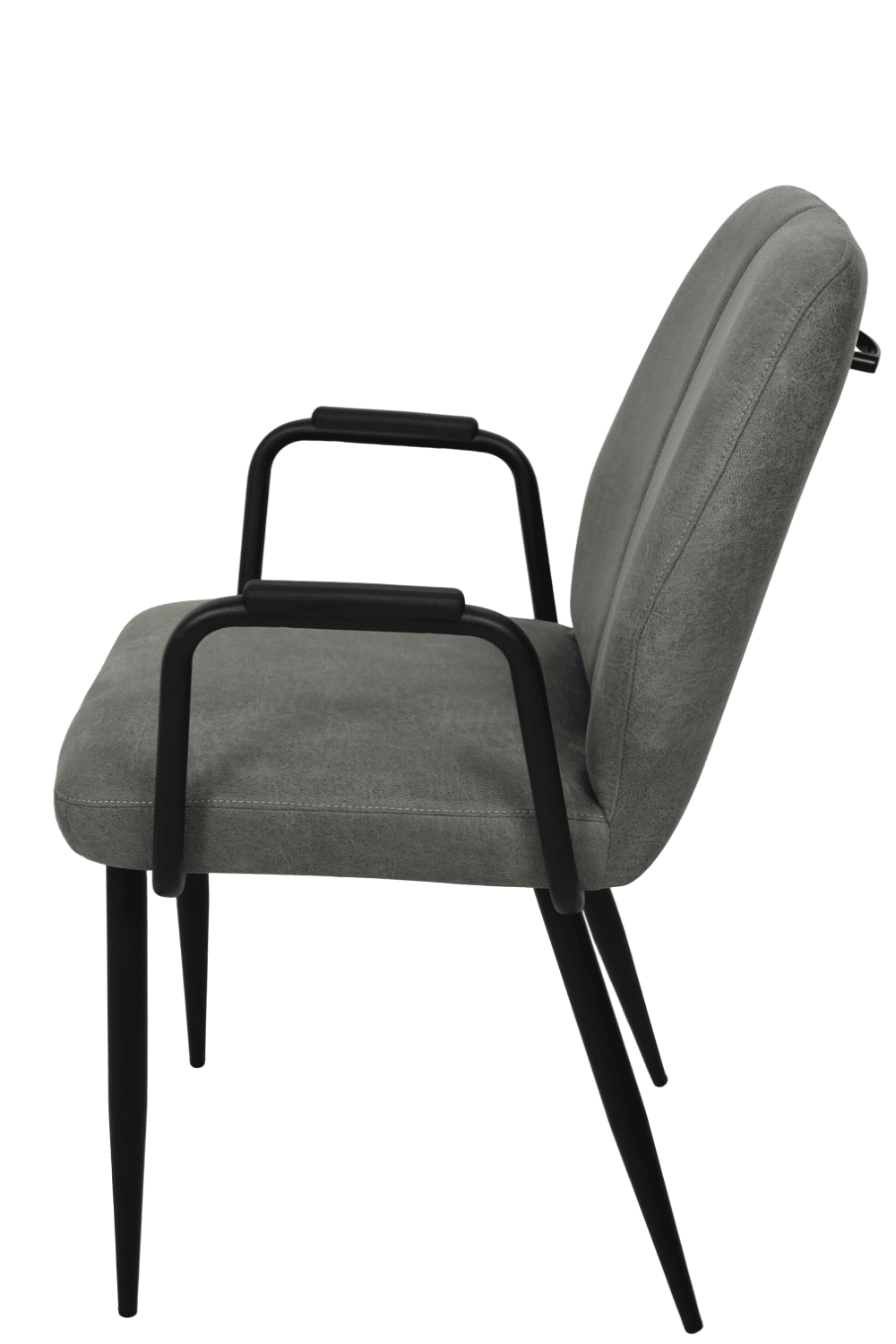 smalle eetkamerstoel met metalen armleuning leverlook stof grijs eetkamerstoel Tina