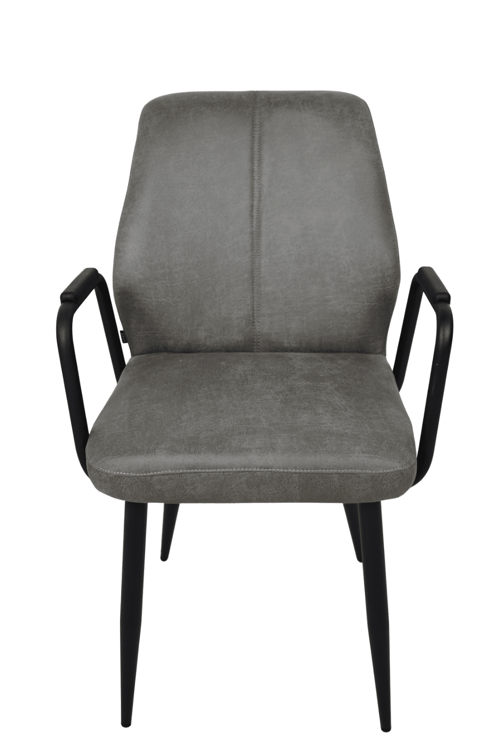 smalle eetkamerstoel met metalen armleuning leder look stof grijs eetkamerstoel Tina