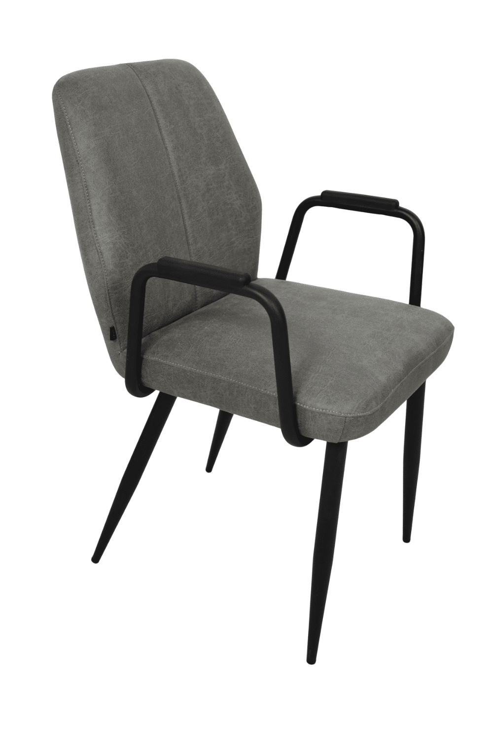 smalle eetkamerstoel met metalen armleuning leder look stof grijs eetkamerstoel Tina