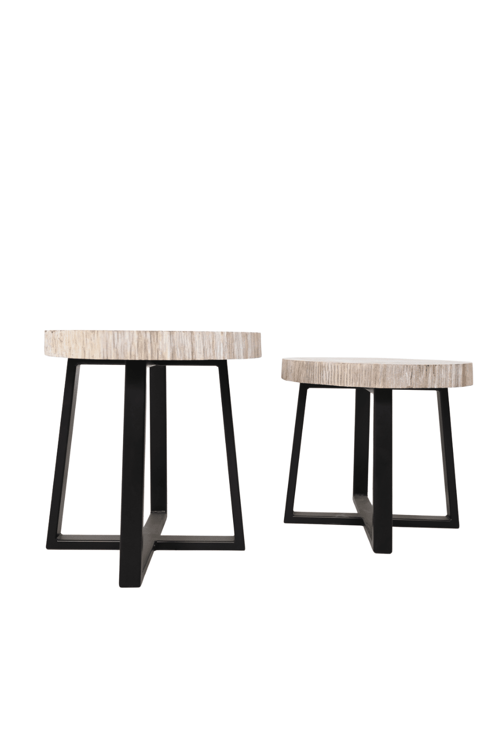 Versteend houten salontafel set van 2 beige fossile salontafels